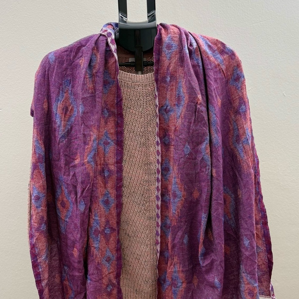Purple Pashmina Scarf with Fringes – Boho Wrap - Picture 3 of 5